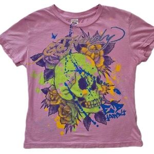 Kids Ed Hardy Size XL Pink with design on front and back
